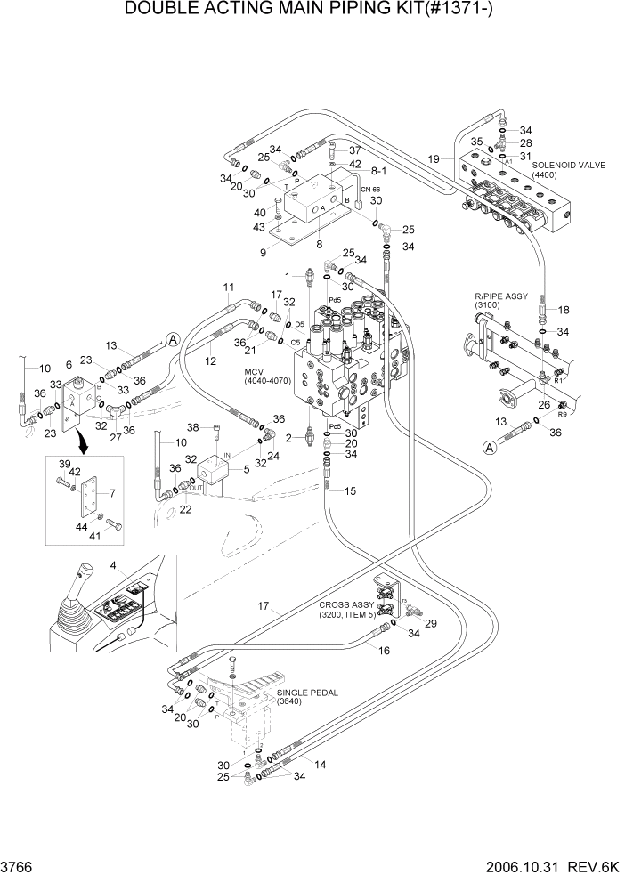 Схема запчастей Hyundai R140LC-7 - PAGE 3766 DOUBLE ACTING MAIN PIPING KIT(#1371-) ГИДРАВЛИЧЕСКАЯ СИСТЕМА