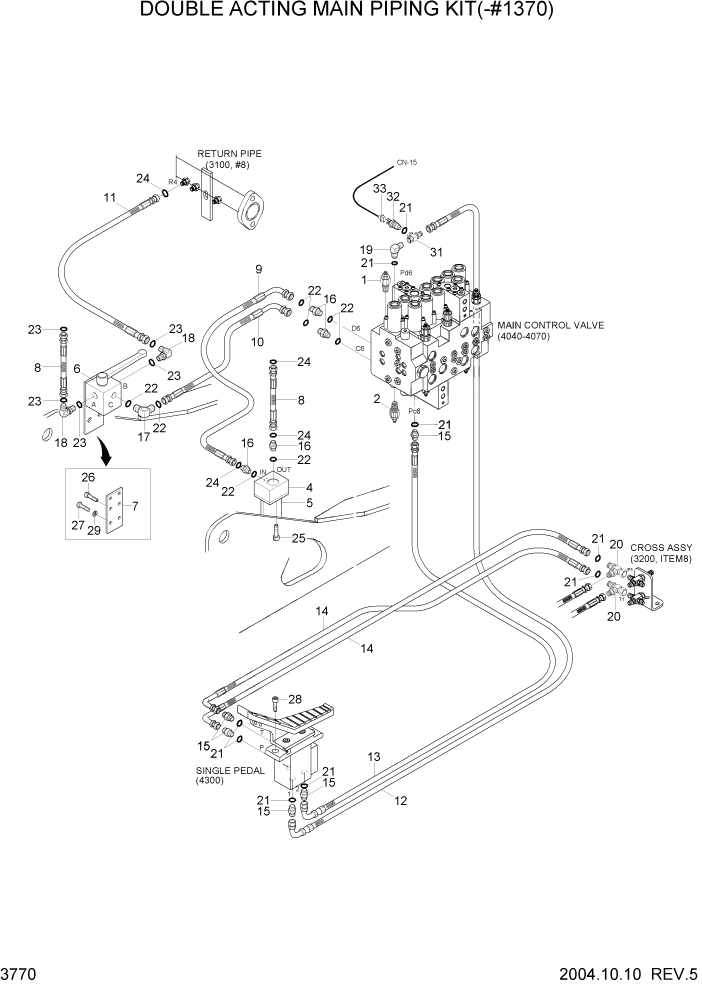 Схема запчастей Hyundai R140LC-7 - PAGE 3770 DOUBLE ACTING MAIN PIPING KIT(-#1370) ГИДРАВЛИЧЕСКАЯ СИСТЕМА