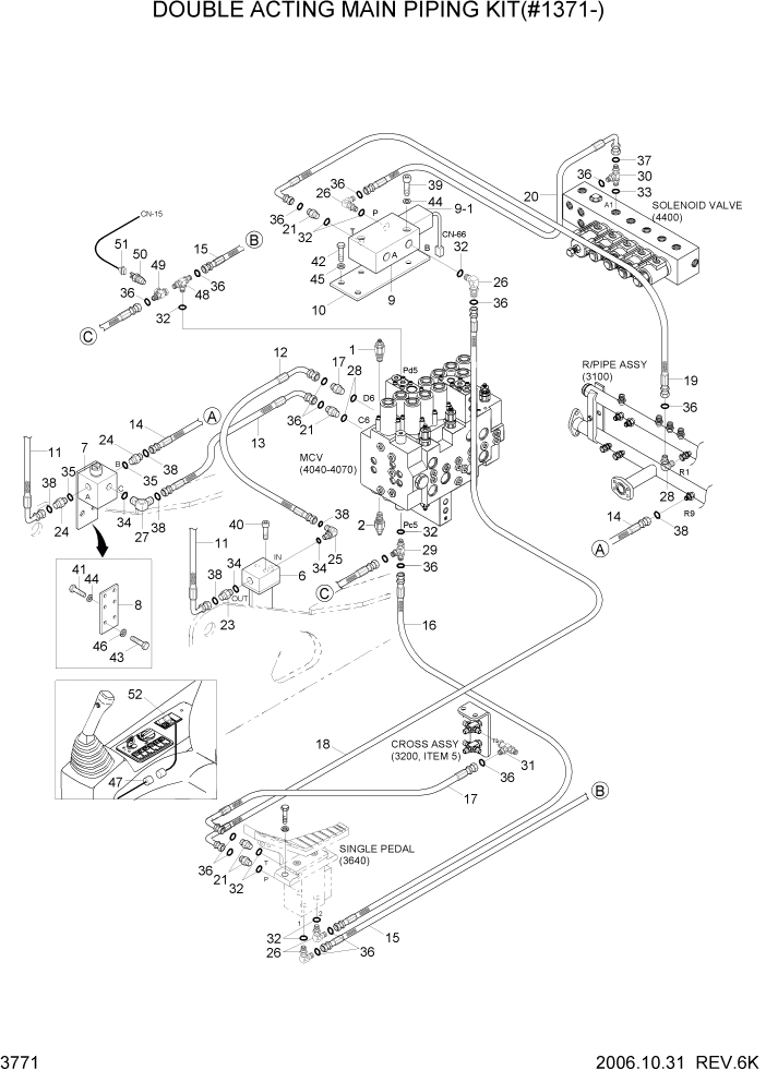 Схема запчастей Hyundai R140LC-7 - PAGE 3771 DOUBLE ACTING MAIN PIPING KIT(#1371-) ГИДРАВЛИЧЕСКАЯ СИСТЕМА