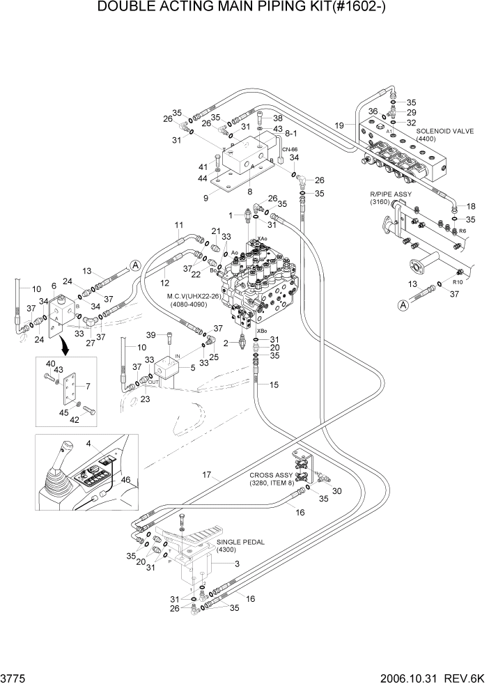 Схема запчастей Hyundai R140LC-7 - PAGE 3775 DOUBLE ACTING MAIN PIPING KIT(#1602-) ГИДРАВЛИЧЕСКАЯ СИСТЕМА