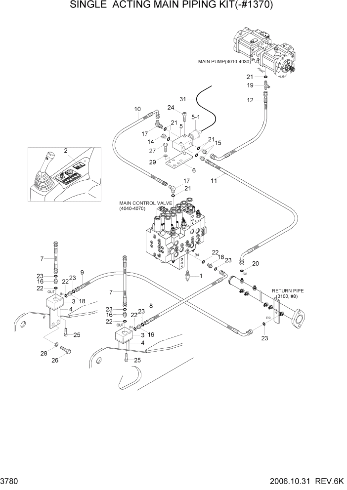 Схема запчастей Hyundai R140LC-7 - PAGE 3780 SINGLE ACTING MAIN PIPING KIT(-#1370) ГИДРАВЛИЧЕСКАЯ СИСТЕМА