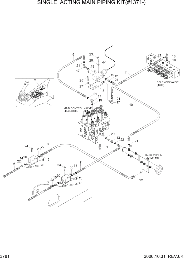 Схема запчастей Hyundai R140LC-7 - PAGE 3781 SINGLE ACTING MAIN PIPING KIT(#1371-) ГИДРАВЛИЧЕСКАЯ СИСТЕМА