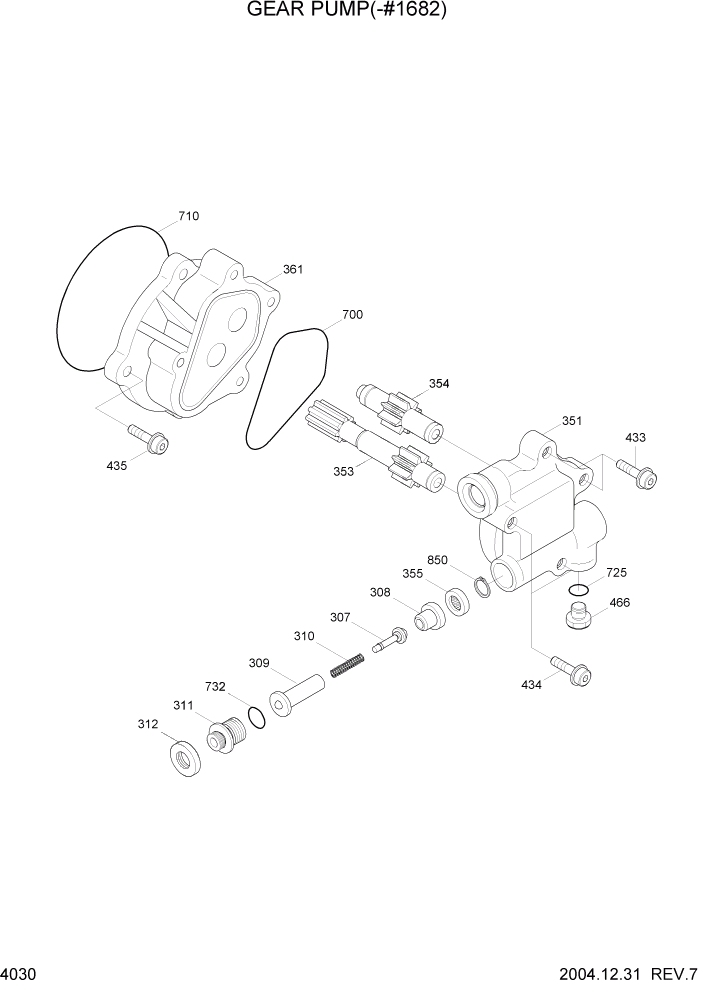 Схема запчастей Hyundai R140LC-7 - PAGE 4030 GEAR PUMP(-#1682) ГИДРАВЛИЧЕСКИЕ КОМПОНЕНТЫ