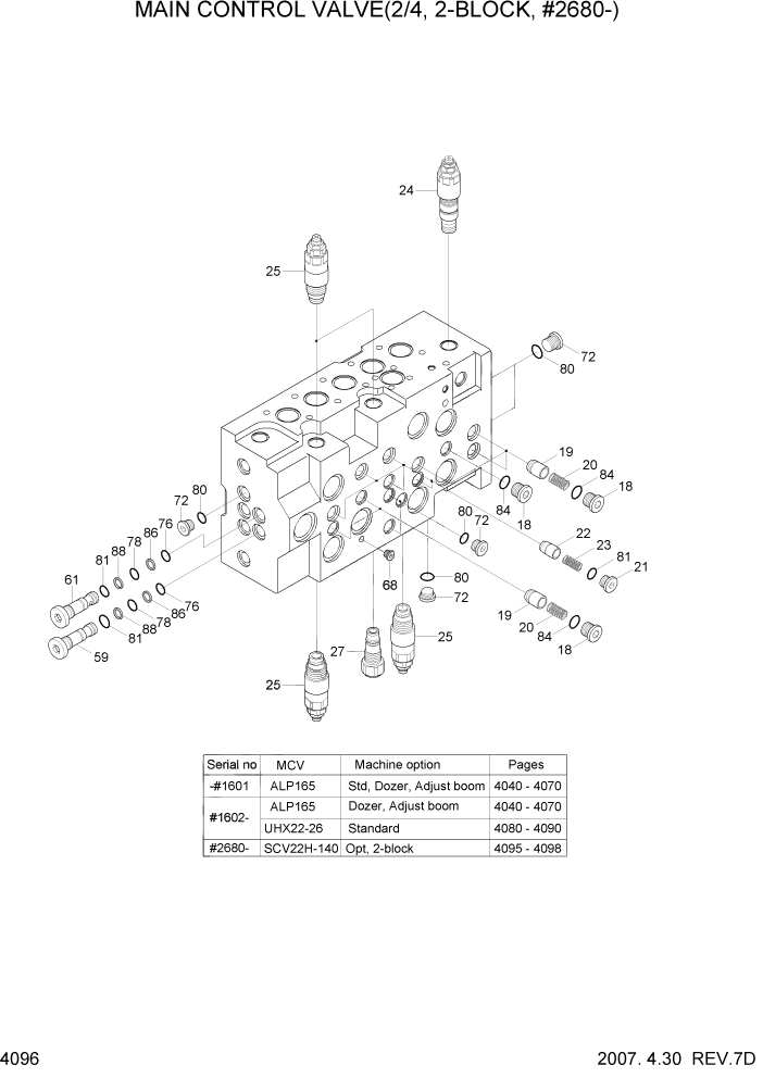 Схема запчастей Hyundai R140LC-7 - PAGE 4096 MAIN CONTROL VALVE(2/4, 2-BLOCK, #2680-) ГИДРАВЛИЧЕСКИЕ КОМПОНЕНТЫ