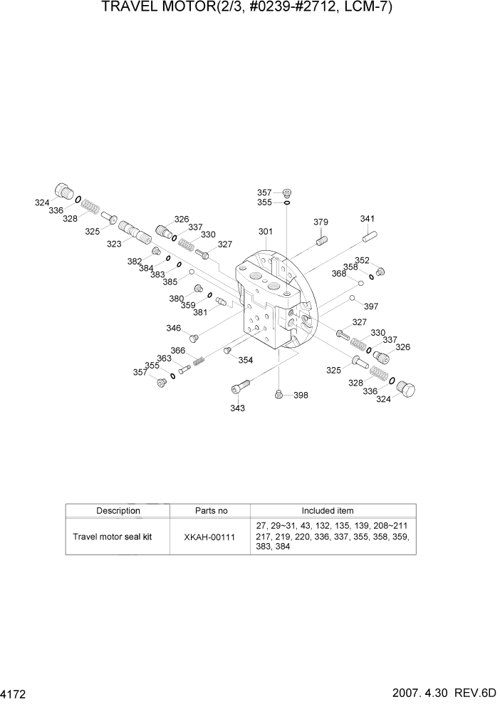 Схема запчастей Hyundai R140LC-7 - PAGE 4172 TRAVEL MOTOR(2/3, #0239-#2712, LCM-7) ГИДРАВЛИЧЕСКИЕ КОМПОНЕНТЫ