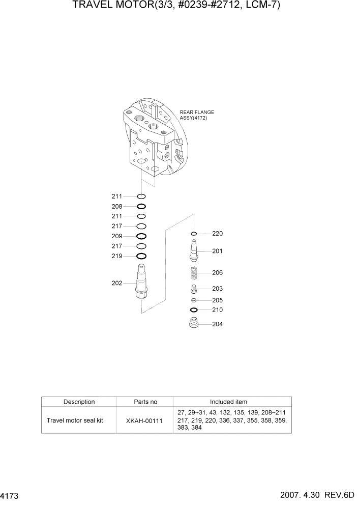 Схема запчастей Hyundai R140LC-7 - PAGE 4173 TRAVEL MOTOR(3/3, #0239-#2712, LCM-7) ГИДРАВЛИЧЕСКИЕ КОМПОНЕНТЫ