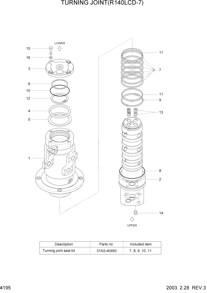 Схема запчастей Hyundai R140LC-7 - PAGE 4195 TURNING JOINT(R140LCD-7) ГИДРАВЛИЧЕСКИЕ КОМПОНЕНТЫ