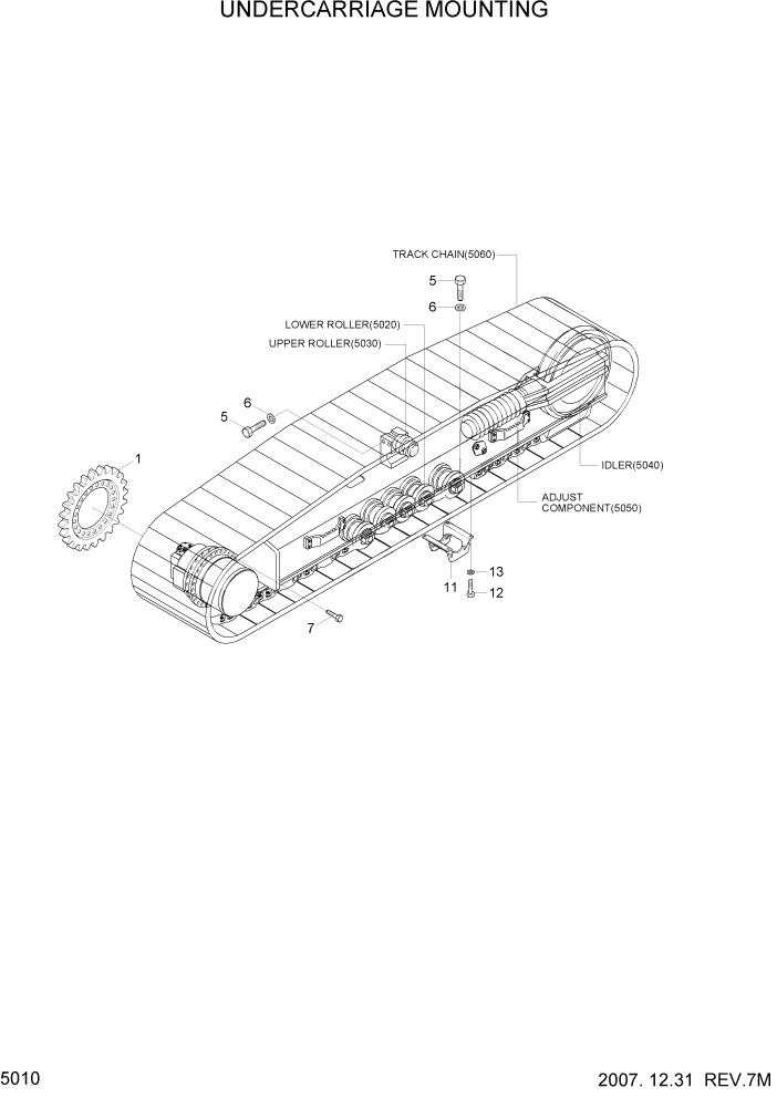 Схема запчастей Hyundai R140LC-7 - PAGE 5010 UNDERCARRIAGE MOUNTING ХОДОВАЯ ЧАСТЬ