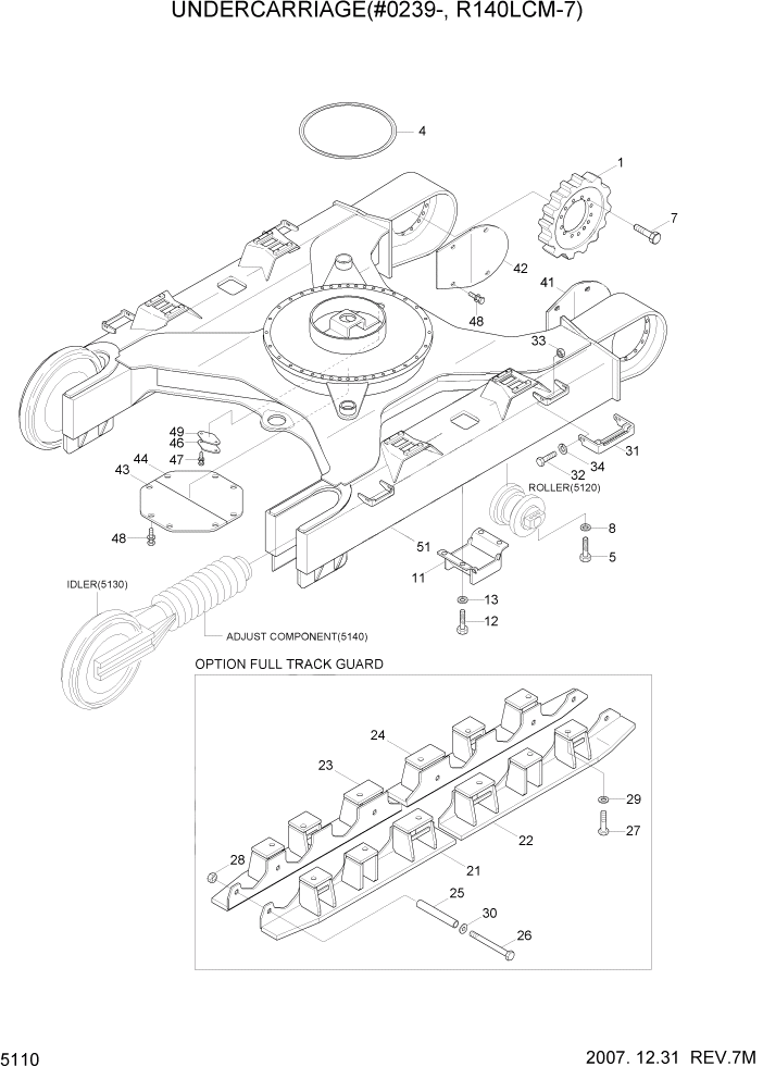 Схема запчастей Hyundai R140LC-7 - PAGE 5110 UNDERCARRIAGE(#0239-, R140LCM-7) ХОДОВАЯ ЧАСТЬ