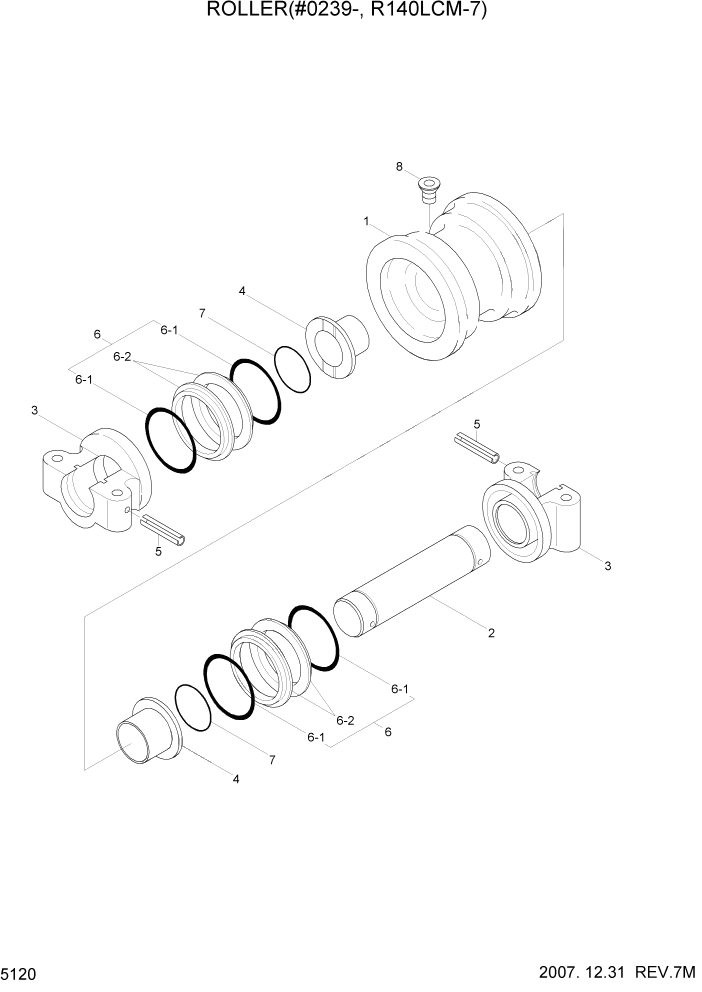 Схема запчастей Hyundai R140LC-7 - PAGE 5120 ROLLER(#0239-, R140LCM-7) ХОДОВАЯ ЧАСТЬ