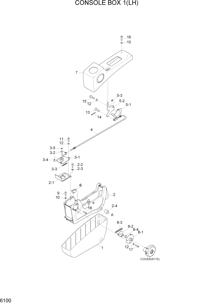 Схема запчастей Hyundai R140LC-7 - PAGE 6100 CONSOLE BOX 1(LH) СТРУКТУРА