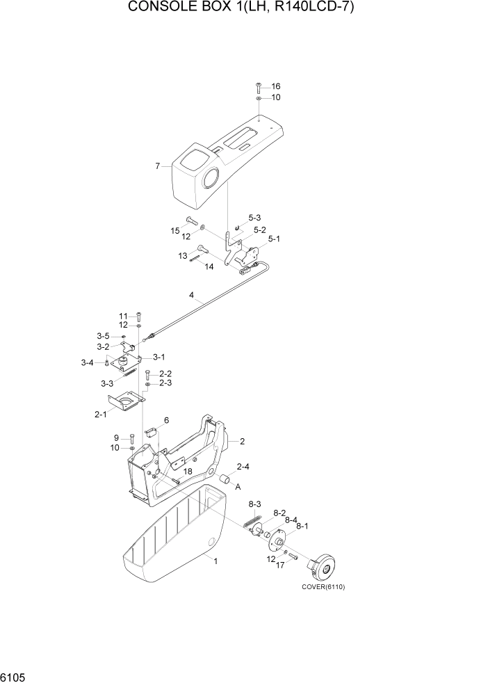 Схема запчастей Hyundai R140LC-7 - PAGE 6105 CONSOLE BOX 1(LH, R140LCD-7) СТРУКТУРА