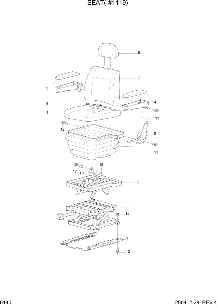 Схема запчастей Hyundai R140LC-7 - PAGE 6140 SEAT(-#1119) СТРУКТУРА