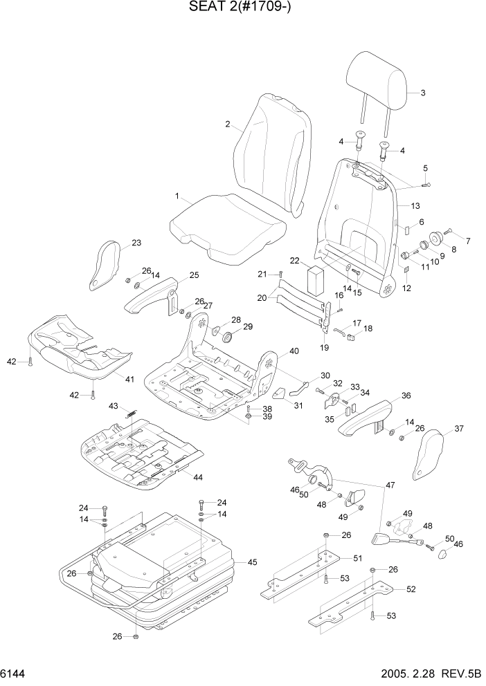 Схема запчастей Hyundai R140LC-7 - PAGE 6144 SEAT 2(#1709-) СТРУКТУРА