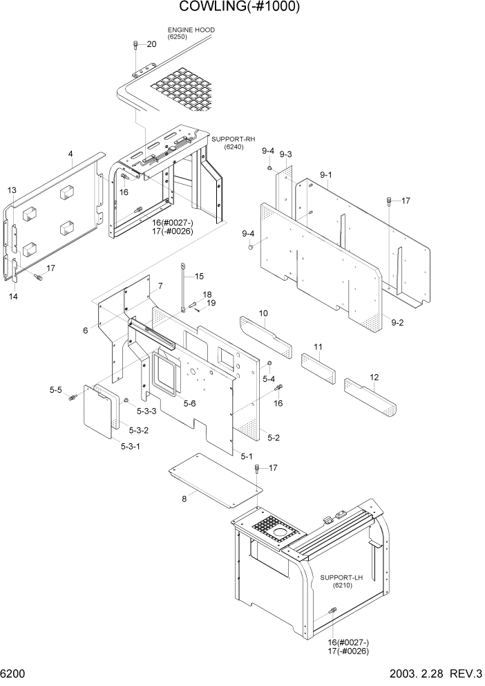 Схема запчастей Hyundai R140LC-7 - PAGE 6200 COWLING(-#1000) СТРУКТУРА