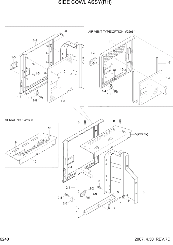 Схема запчастей Hyundai R140LC-7 - PAGE 6240 SIDE COWL ASSY(RH) СТРУКТУРА