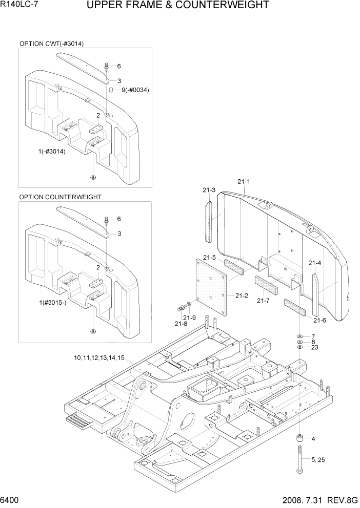 Схема запчастей Hyundai R140LC-7 - PAGE 6400 UPPER FRAME & COUNTERWEIGHT СТРУКТУРА