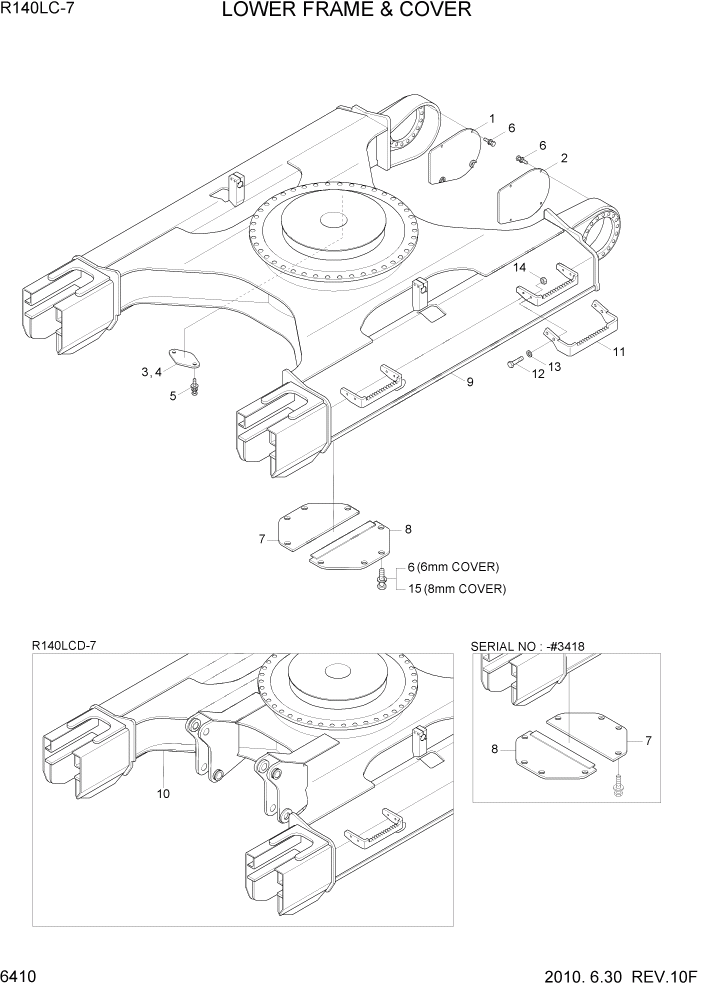 Схема запчастей Hyundai R140LC-7 - PAGE 6410 LOWER FRAME & COVER СТРУКТУРА