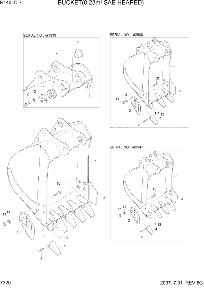 Схема запчастей Hyundai R140LC-7 - PAGE 7320 BUCKET(0.23M3 SAE HEAPED) РАБОЧЕЕ ОБОРУДОВАНИЕ