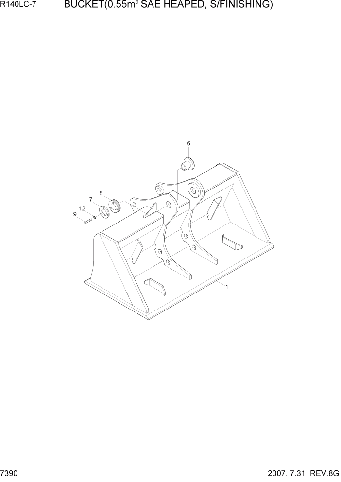 Схема запчастей Hyundai R140LC-7 - PAGE 7390 BUCKET(0.55M3 SAE HEAPED, S/FINISHING) РАБОЧЕЕ ОБОРУДОВАНИЕ