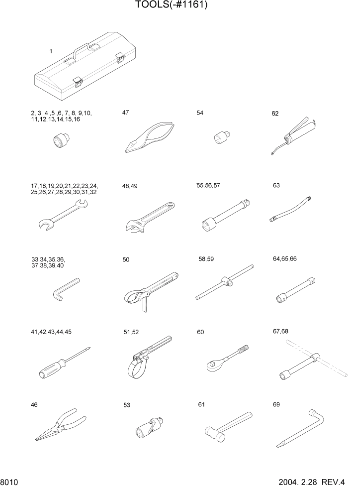 Схема запчастей Hyundai R140LC-7 - PAGE 8010 TOOLS(-#1161) ДРУГИЕ ЧАСТИ