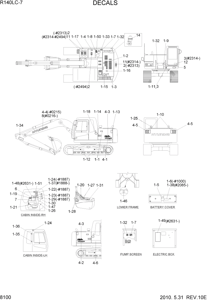 Схема запчастей Hyundai R140LC-7 - PAGE 8100 DECALS ДРУГИЕ ЧАСТИ