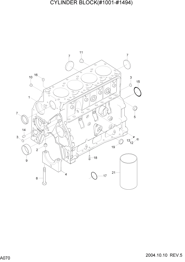 Схема запчастей Hyundai R140LC-7 - PAGE A070 CYLINDER BLOCK(#1001-#1494) ДВИГАТЕЛЬ (УРОВЕНЬ II)