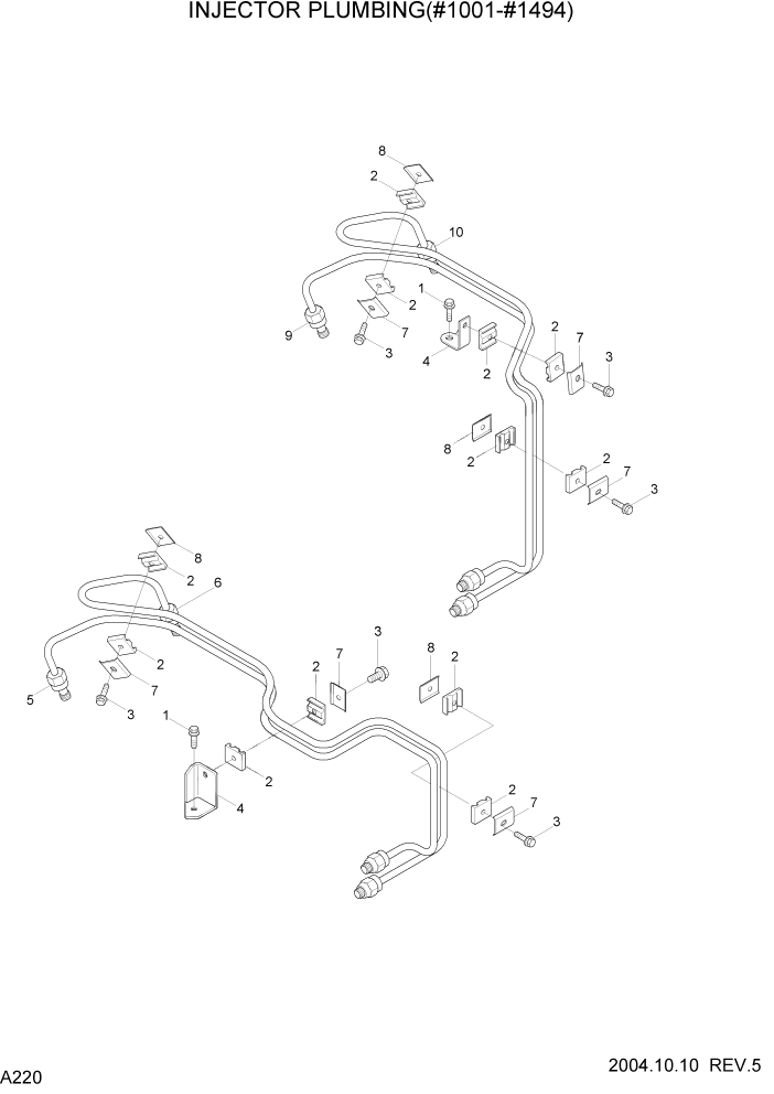 Схема запчастей Hyundai R140LC-7 - PAGE A220 INJECTOR PLUMBLING(#1001-#1494) ДВИГАТЕЛЬ (УРОВЕНЬ II)