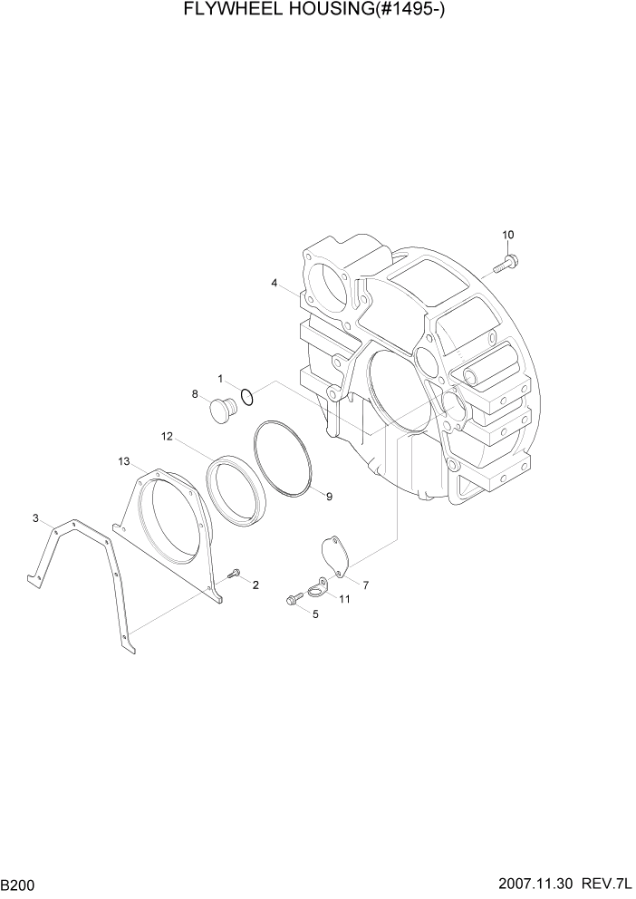 Схема запчастей Hyundai R140LC-7 - PAGE B200 FLYWHEEL HOUSING(#1495-) ДВИГАТЕЛЬ (УРОВЕНЬ II)