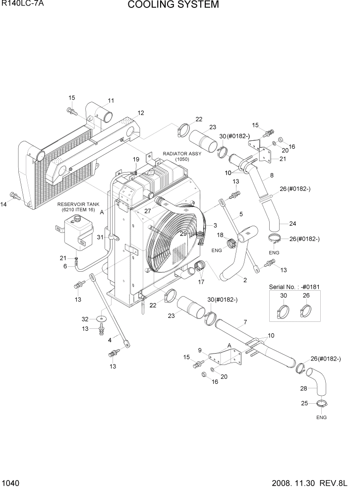 Схема запчастей Hyundai R140LC-7A - PAGE 1040 COOLING SYSTEM СИСТЕМА ДВИГАТЕЛЯ