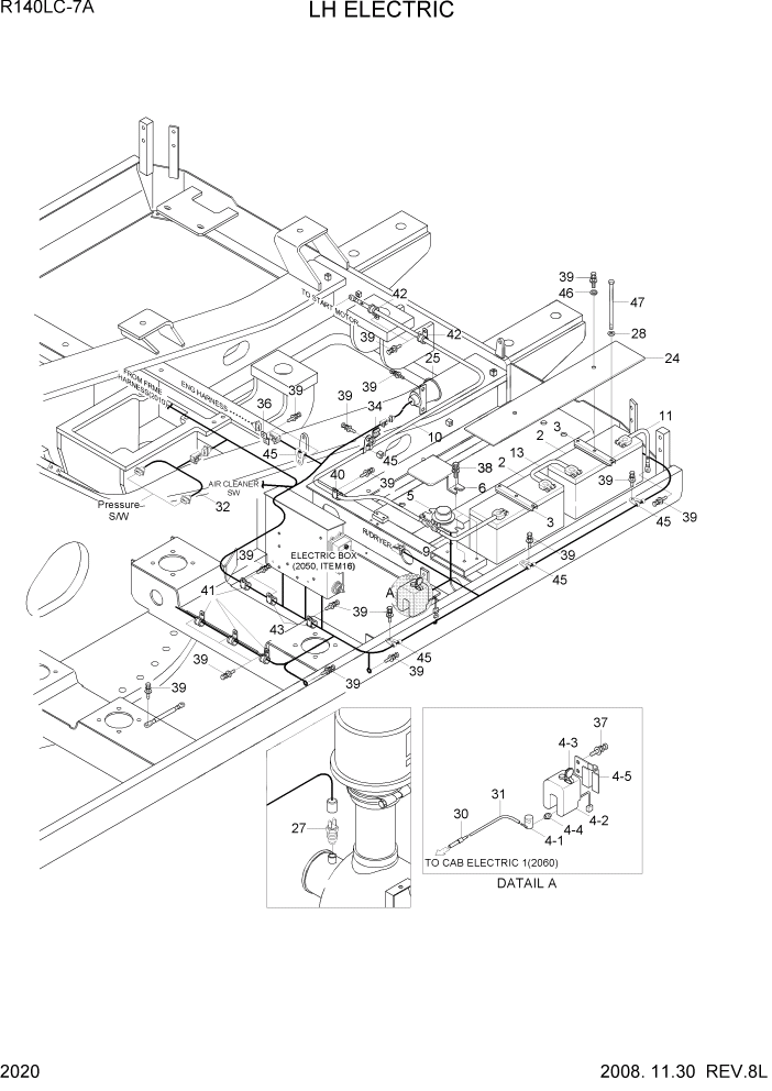 Схема запчастей Hyundai R140LC-7A - PAGE 2020 LH ELECTRIC ЭЛЕКТРИЧЕСКАЯ СИСТЕМА