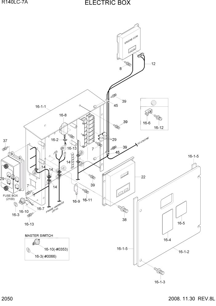 Схема запчастей Hyundai R140LC-7A - PAGE 2050 ELECTRIC BOX ЭЛЕКТРИЧЕСКАЯ СИСТЕМА