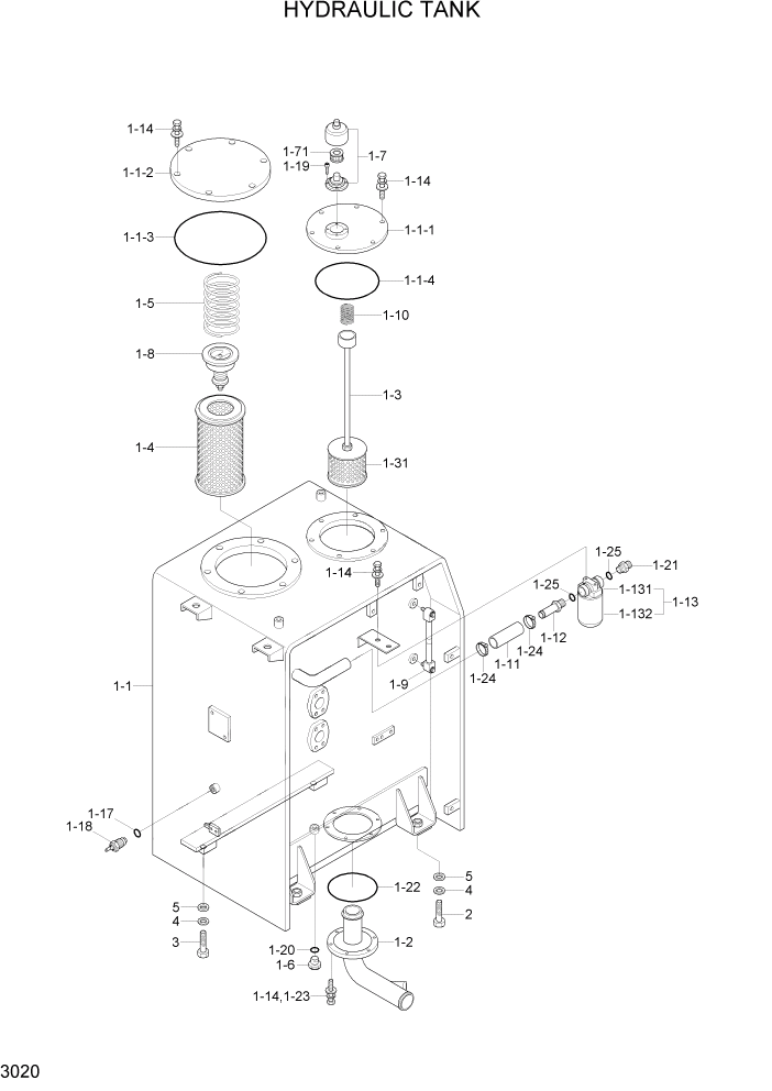 Схема запчастей Hyundai R140LC-7A - PAGE 3020 HYDRAULIC TANK ГИДРАВЛИЧЕСКАЯ СИСТЕМА