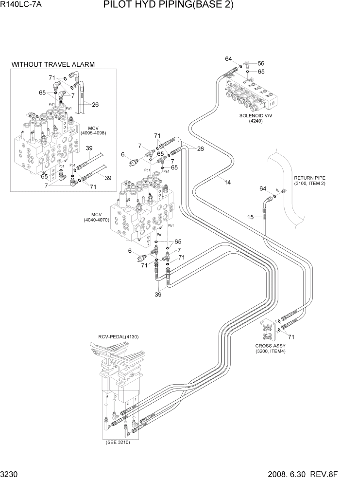 Схема запчастей Hyundai R140LC-7A - PAGE 3230 PILOT HYD PIPING(BASE 2) ГИДРАВЛИЧЕСКАЯ СИСТЕМА