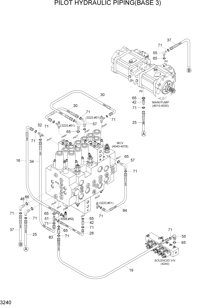 Схема запчастей Hyundai R140LC-7A - PAGE 3240 PILOT HYD PIPING(BASE 3) ГИДРАВЛИЧЕСКАЯ СИСТЕМА