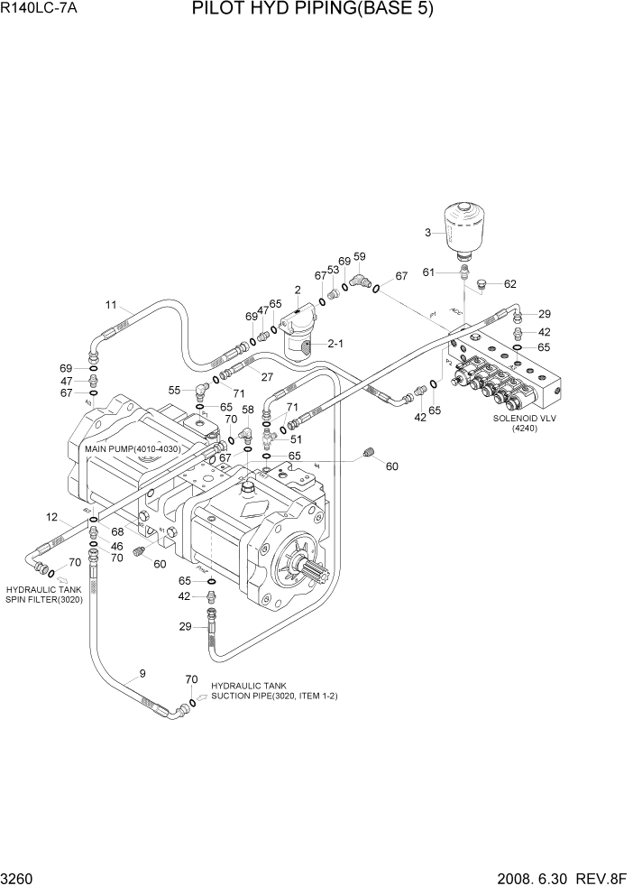 Схема запчастей Hyundai R140LC-7A - PAGE 3260 PILOT HYD PIPING(BASE 5) ГИДРАВЛИЧЕСКАЯ СИСТЕМА