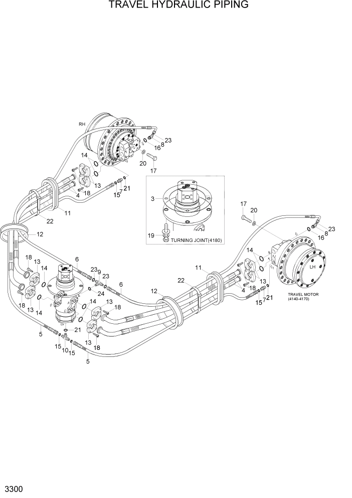 Схема запчастей Hyundai R140LC-7A - PAGE 3300 TRAVEL HYD PIPING ГИДРАВЛИЧЕСКАЯ СИСТЕМА