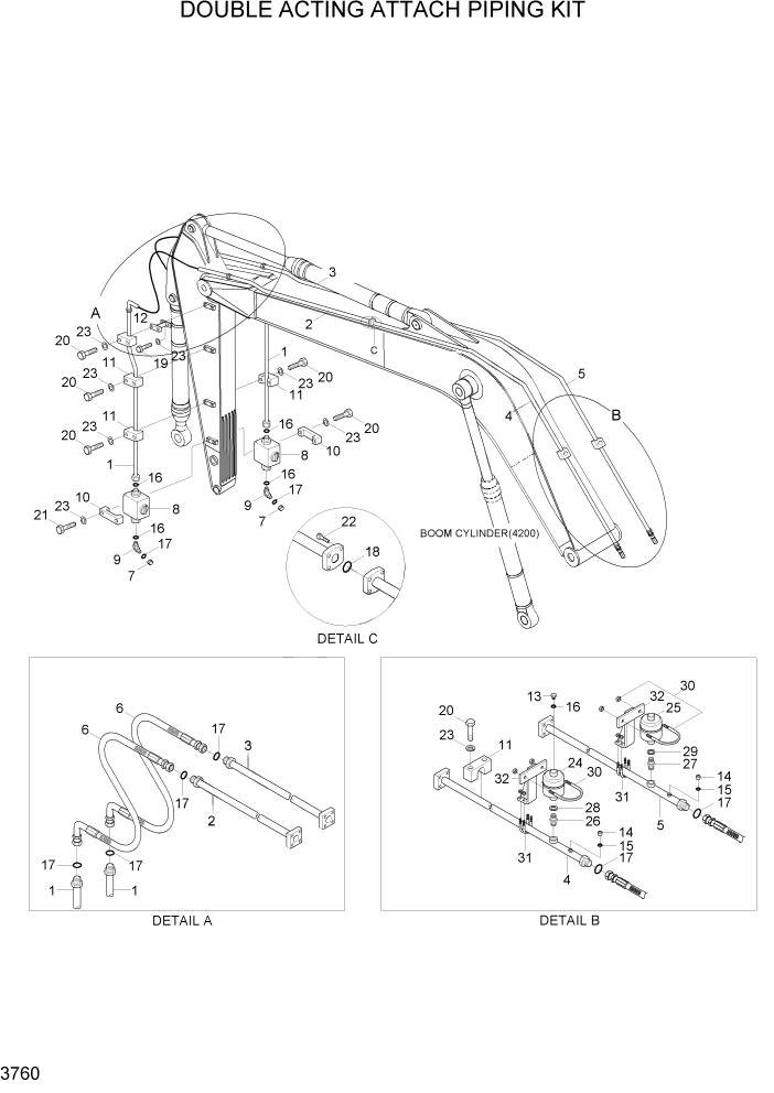 Схема запчастей Hyundai R140LC-7A - PAGE 3760 DOUBLE ACTING ATTACH PIPING KIT ГИДРАВЛИЧЕСКАЯ СИСТЕМА