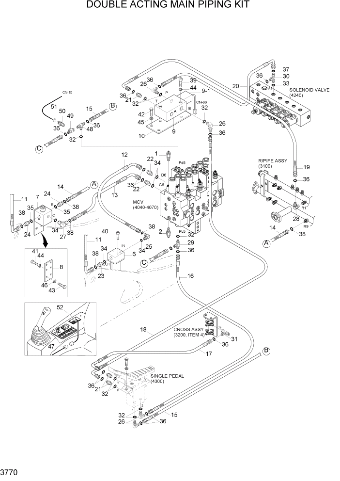 Схема запчастей Hyundai R140LC-7A - PAGE 3770 DOUBLE ACTING MAIN PIPING KIT ГИДРАВЛИЧЕСКАЯ СИСТЕМА