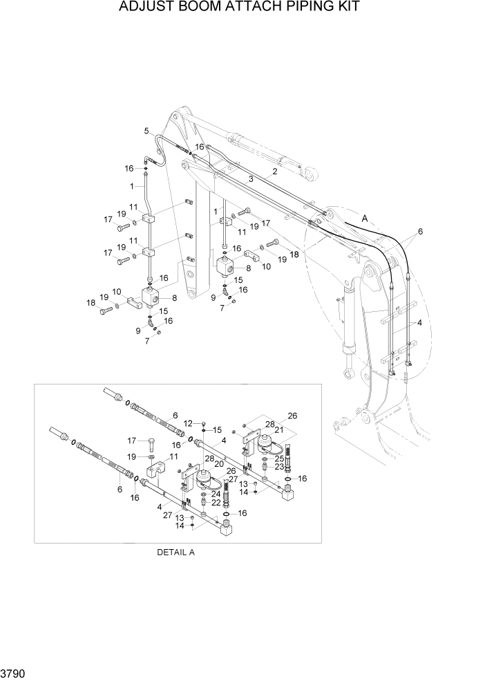 Схема запчастей Hyundai R140LC-7A - PAGE 3790 ADJUST BOOM ATTACH PIPING KIT ГИДРАВЛИЧЕСКАЯ СИСТЕМА