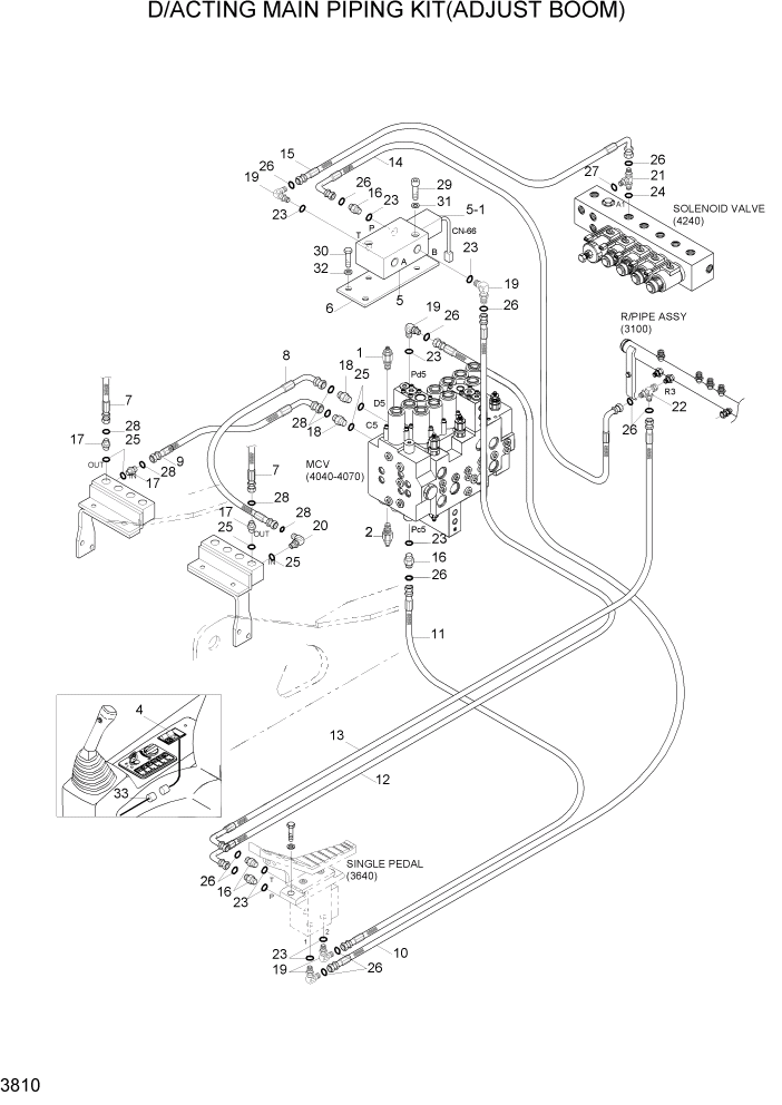 Схема запчастей Hyundai R140LC-7A - PAGE 3810 D/ACT MAIN PIPING KIT(ADJUST BOOM) ГИДРАВЛИЧЕСКАЯ СИСТЕМА