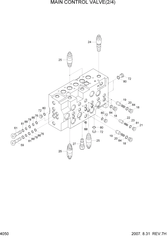 Схема запчастей Hyundai R140LC-7A - PAGE 4050 MAIN CONTROL VALVE(2/4) ГИДРАВЛИЧЕСКИЕ КОМПОНЕНТЫ