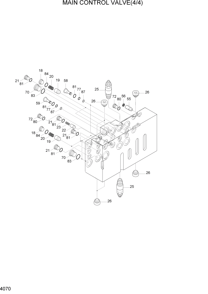 Схема запчастей Hyundai R140LC-7A - PAGE 4070 MAIN CONTROL VALVE(4/4) ГИДРАВЛИЧЕСКИЕ КОМПОНЕНТЫ