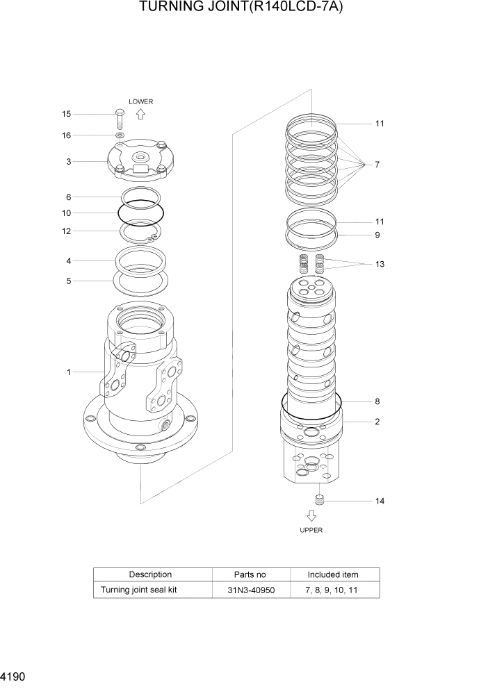 Схема запчастей Hyundai R140LC-7A - PAGE 4190 TURNING JOINT(R140LCD-7A) ГИДРАВЛИЧЕСКИЕ КОМПОНЕНТЫ