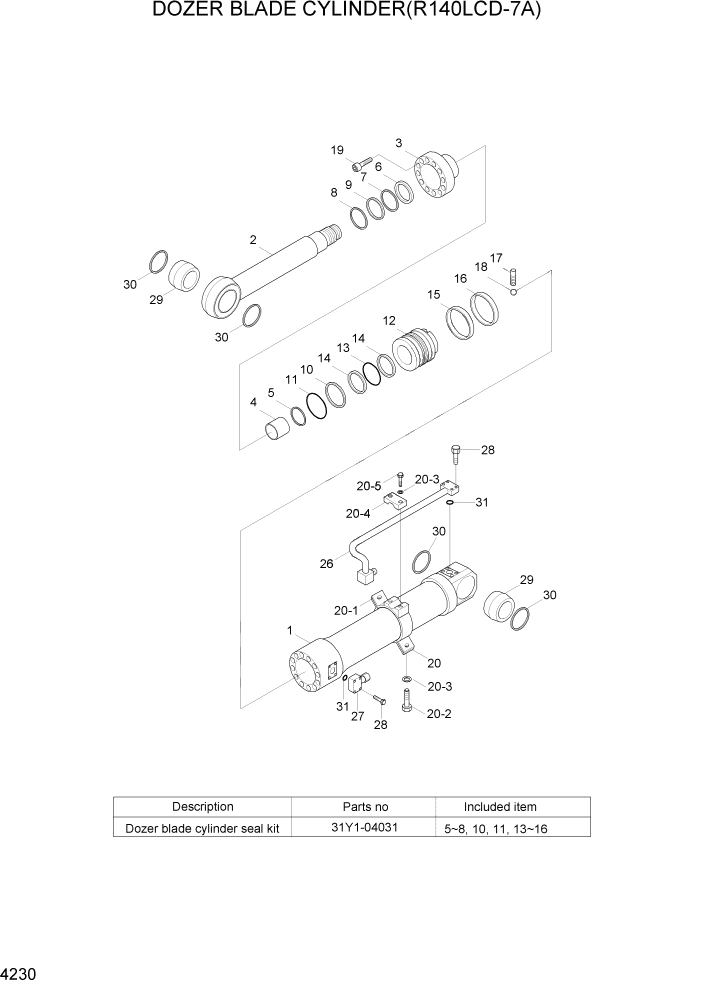 Схема запчастей Hyundai R140LC-7A - PAGE 4230 DOZER BLADE CYLINDER(R140LCD-7A) ГИДРАВЛИЧЕСКИЕ КОМПОНЕНТЫ