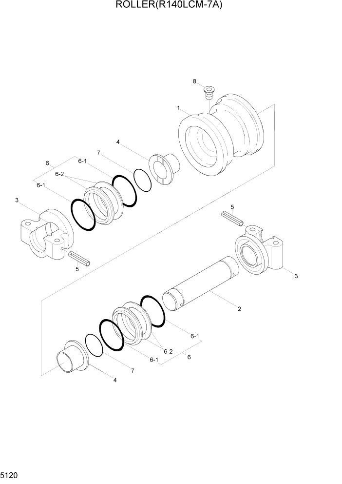 Схема запчастей Hyundai R140LC-7A - PAGE 5120 ROLLER(R140LCM-7A) ХОДОВАЯ ЧАСТЬ