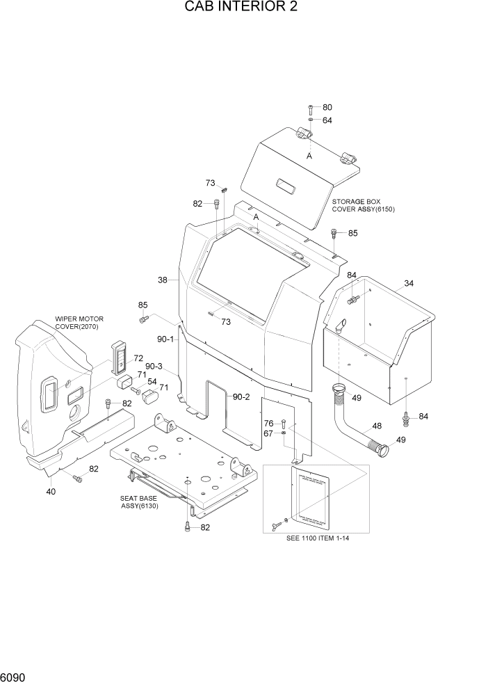 Схема запчастей Hyundai R140LC-7A - PAGE 6090 CAB INTERIOR 2 СТРУКТУРА