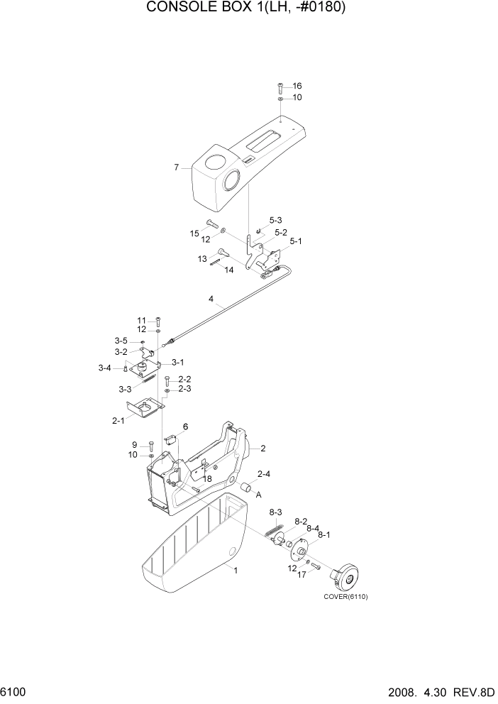 Схема запчастей Hyundai R140LC-7A - PAGE 6100 CONSOLE BOX 1(LH, -#0180) СТРУКТУРА