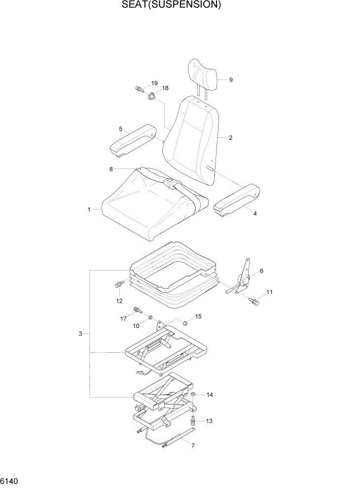 Схема запчастей Hyundai R140LC-7A - PAGE 6140 SEAT(SUSPENSION) СТРУКТУРА