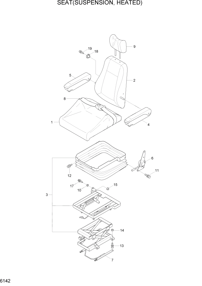 Схема запчастей Hyundai R140LC-7A - PAGE 6142 SEAT(SUSPENSION, HEATED) СТРУКТУРА